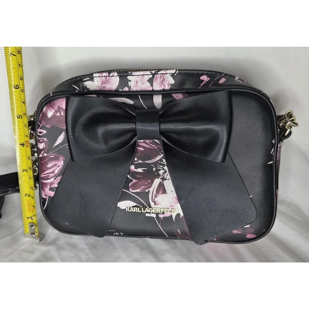 KARL LAGERFELD Black Floral Berry Bow Accent Crossbody Shoulder Bag Purse